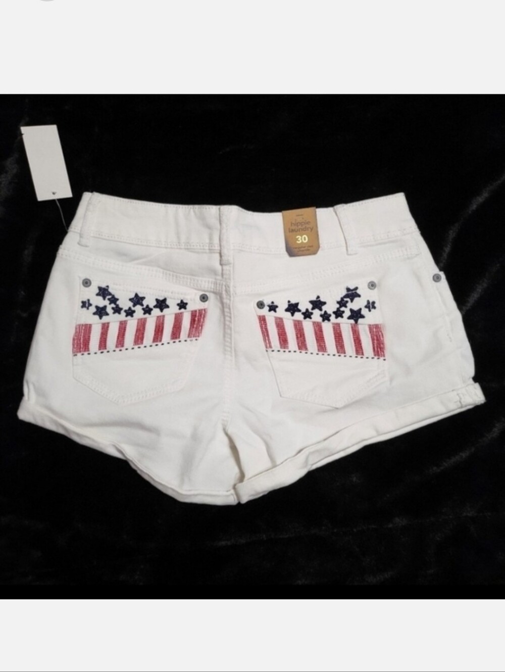 Hippie Laundry White Jean Denim Americana American Flag Shorts 30 Patriotic NWT